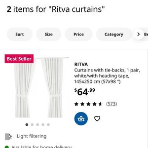 IKEA Cream Ritva Curtains with Tie-Backs